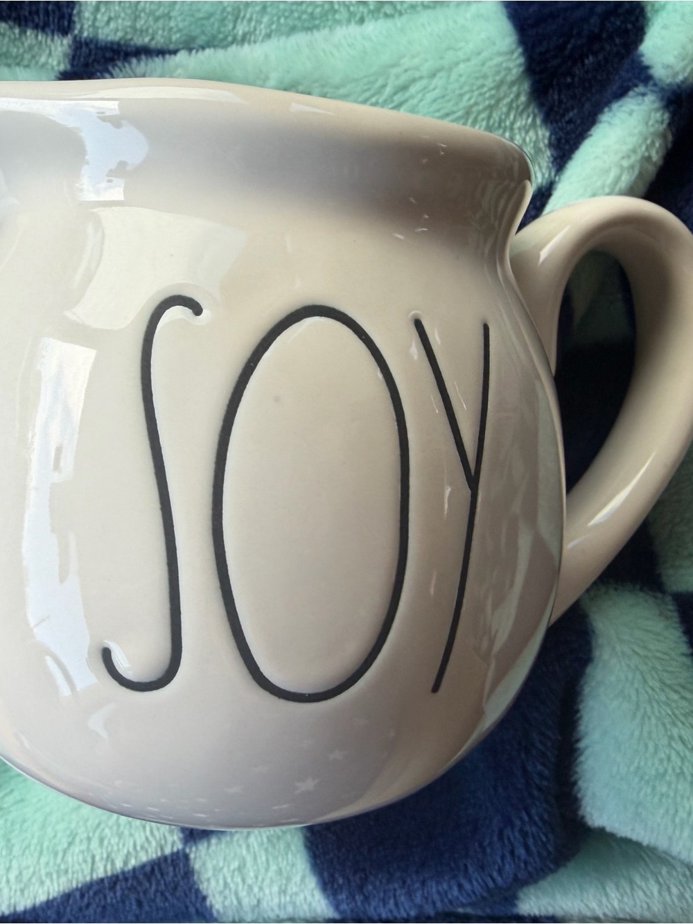 Rae Dunn Cream Ceramic Mug with 'soy' Black Lettering